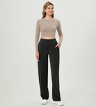 Modal Soft Mid Rise Pull-On Lounge Casual Work Pants with Pockets - ododos