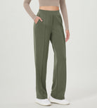 Modal Soft Mid Rise Pull-On Lounge Casual Work Pants with Pockets Dark Sage - ododos