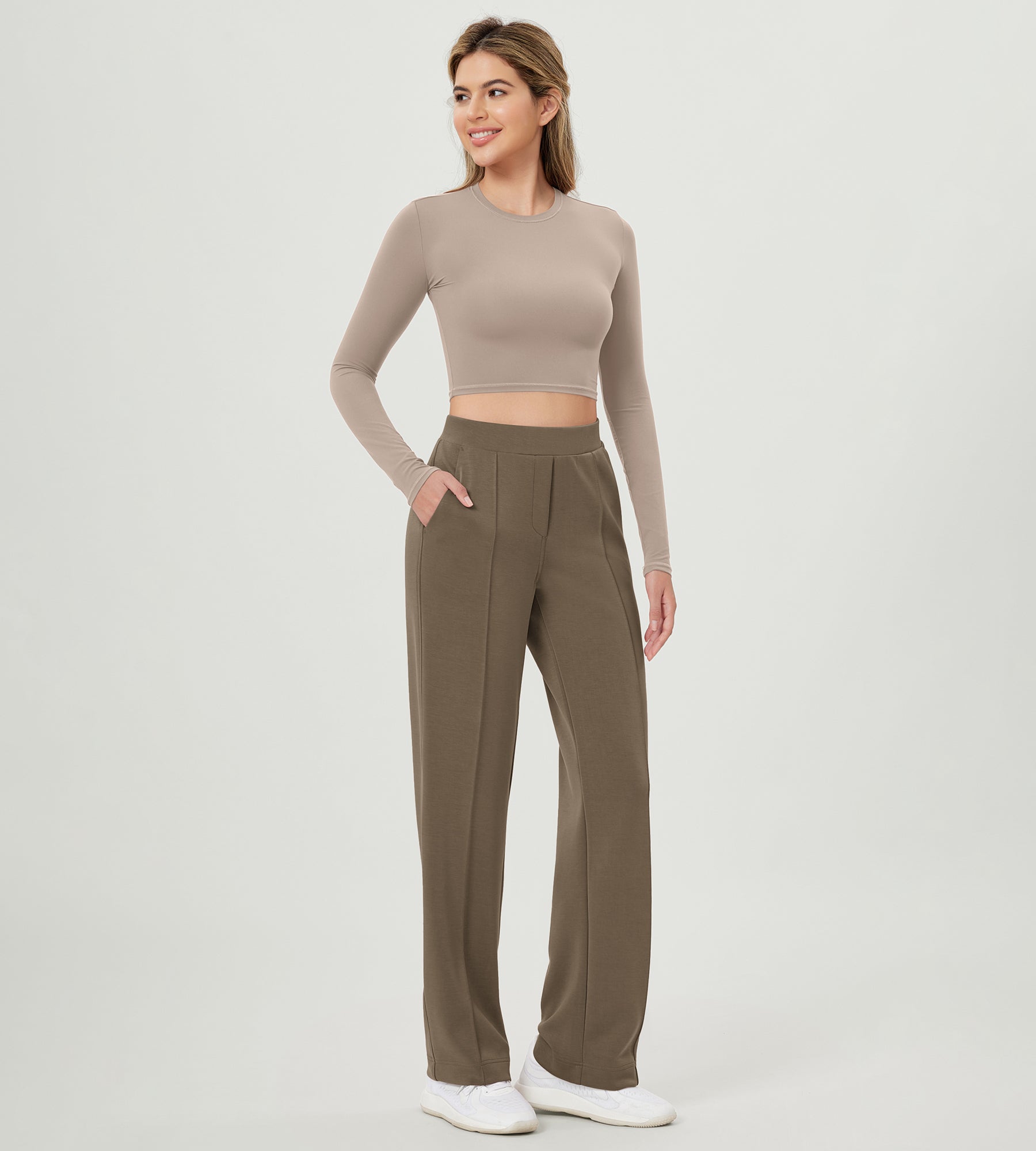 Modal Soft Mid Rise Pull-On Lounge Casual Work Pants with Pockets - ododos