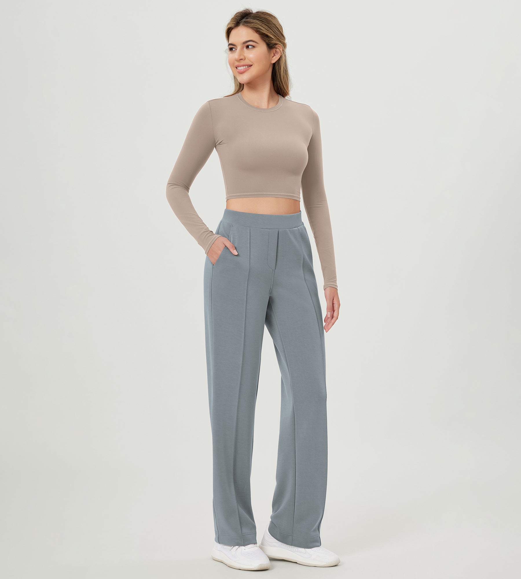 Modal Soft Mid Rise Pull-On Lounge Casual Work Pants with Pockets - ododos