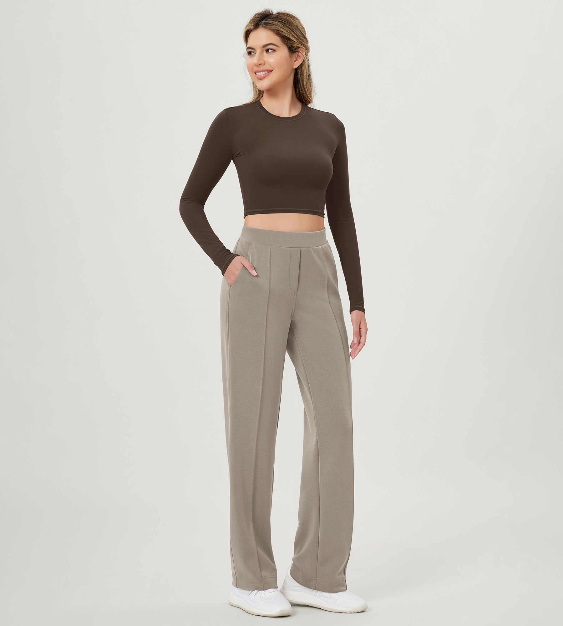 Modal Soft Mid Rise Pull-On Lounge Casual Work Pants with Pockets - ododos