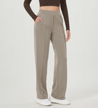 Modal Soft Mid Rise Pull-On Lounge Casual Work Pants with Pockets Khaki - ododos