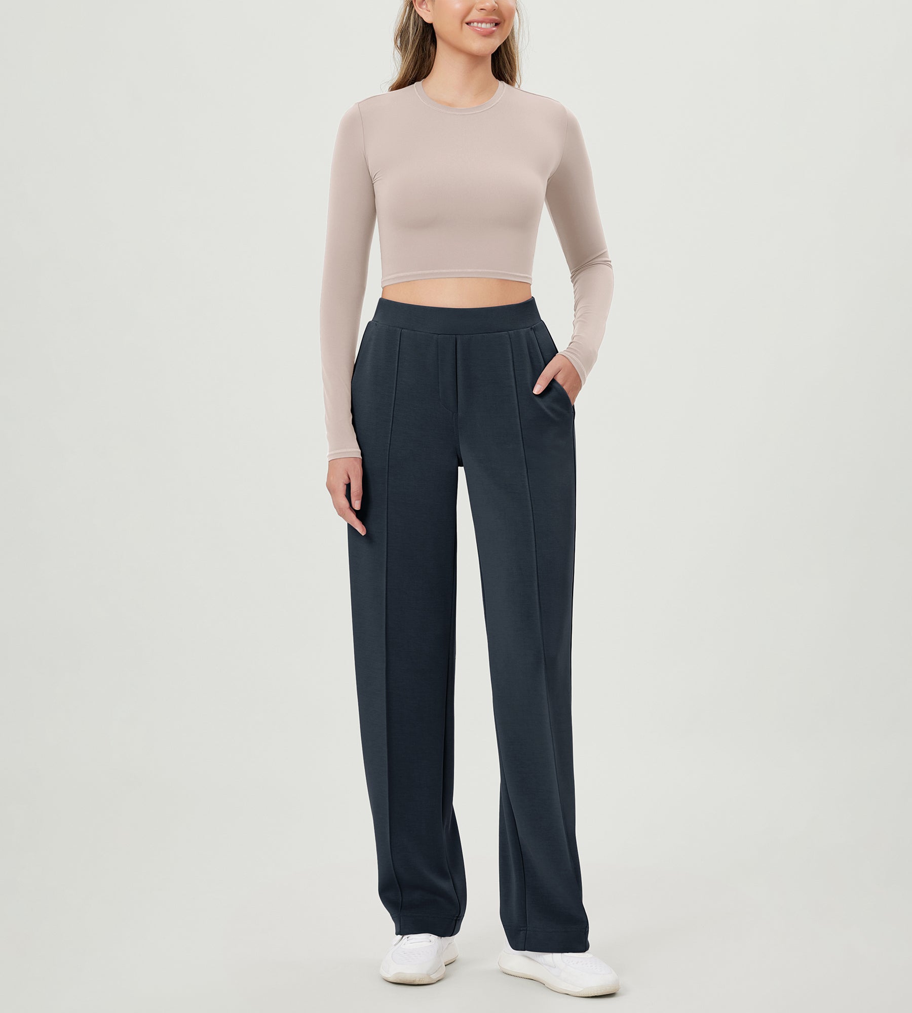 Modal Soft Mid Rise Pull-On Lounge Casual Work Pants with Pockets - ododos