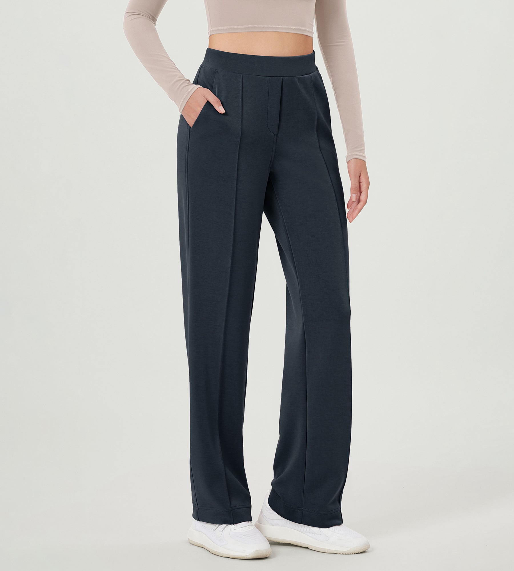 Modal Soft Mid Rise Pull-On Lounge Casual Work Pants with Pockets Navy - ododos