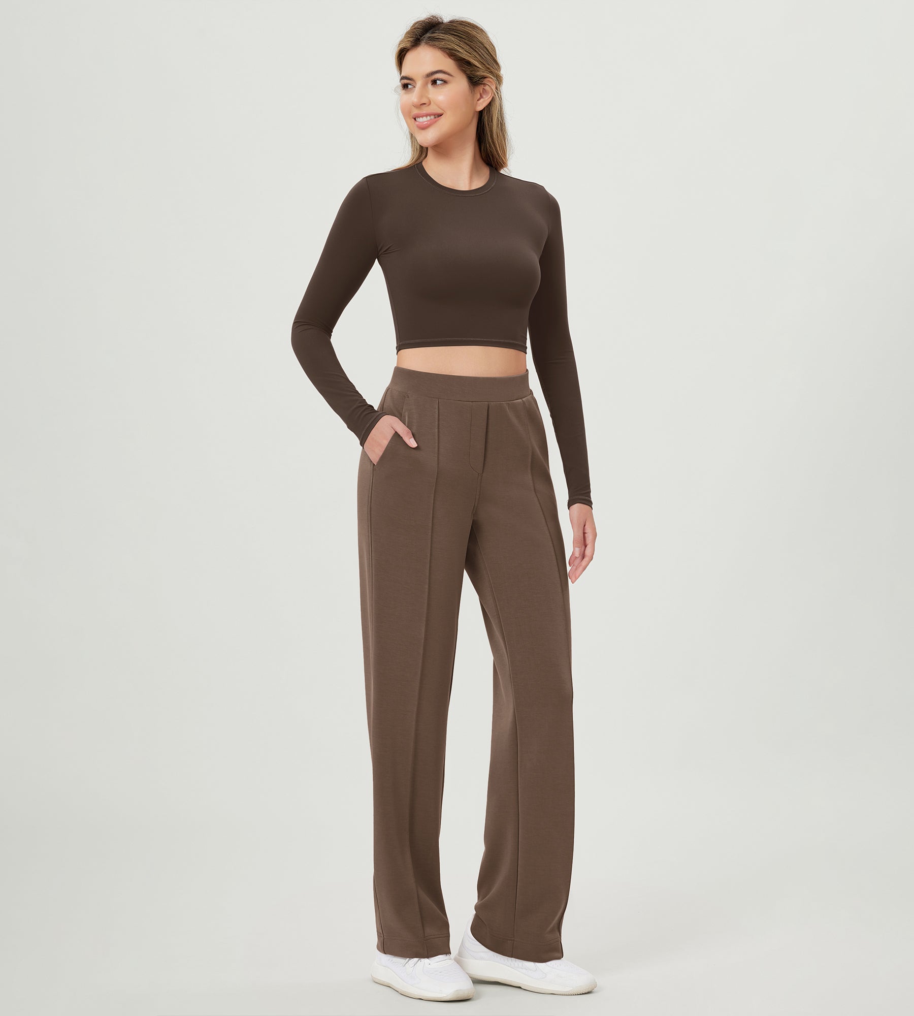 Modal Soft Mid Rise Pull-On Lounge Casual Work Pants with Pockets - ododos