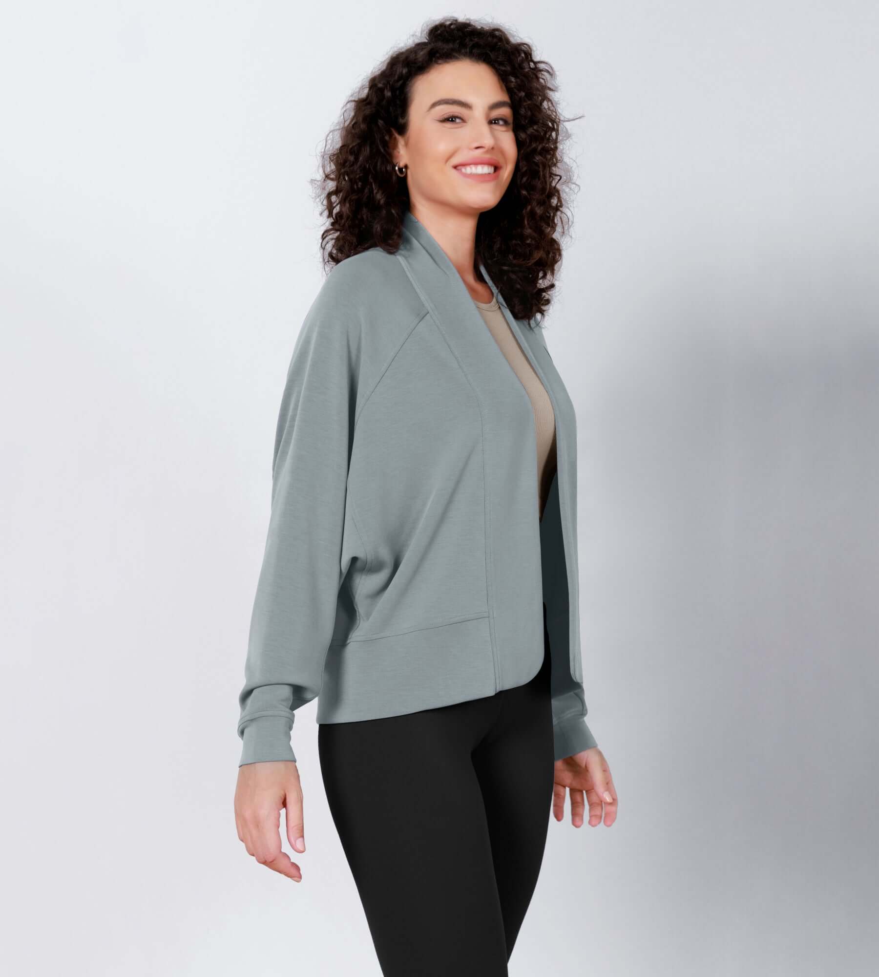 Modal Soft Open Front Long Sleeve Casual Wrap Cardigans - ododos