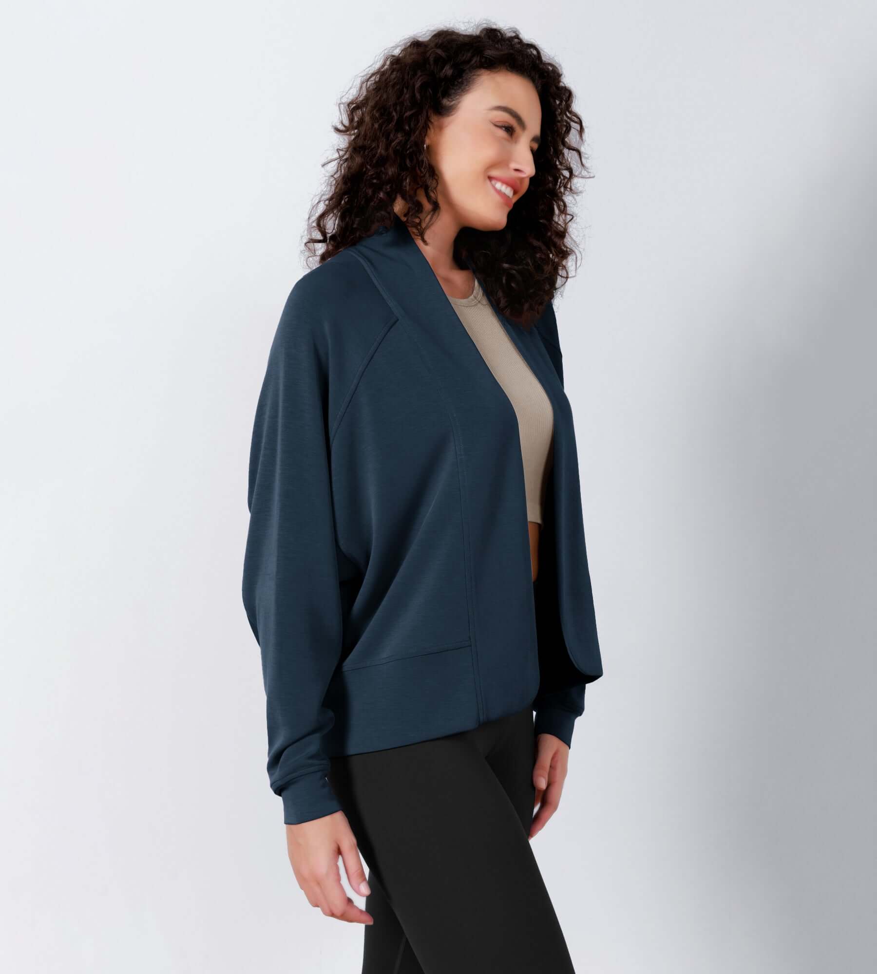 Modal Soft Open Front Long Sleeve Casual Wrap Cardigans - ododos