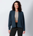 Modal Soft Open Front Long Sleeve Casual Wrap Cardigans Navy - ododos