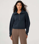 Fleece Lined Half Zip Funnel Neck Long Sleeve Oversized Sweatshirts - ododos