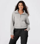 Fleece Lined Half Zip Funnel Neck Long Sleeve Oversized Sweatshirts Heather Grey - ododos