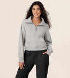 Fleece Lined Half Zip Funnel Neck Long Sleeve Oversized Sweatshirts - ododos