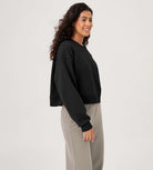 Fleece Lined Cropped Long Sleeve Crew Neck Sweatshirts Pullover - ododos