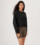 Fleece Lined Cropped Long Sleeve Crew Neck Sweatshirts Pullover - ododos