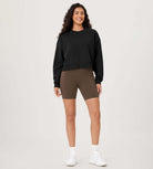 Fleece Lined Cropped Long Sleeve Crew Neck Sweatshirts Pullover - ododos