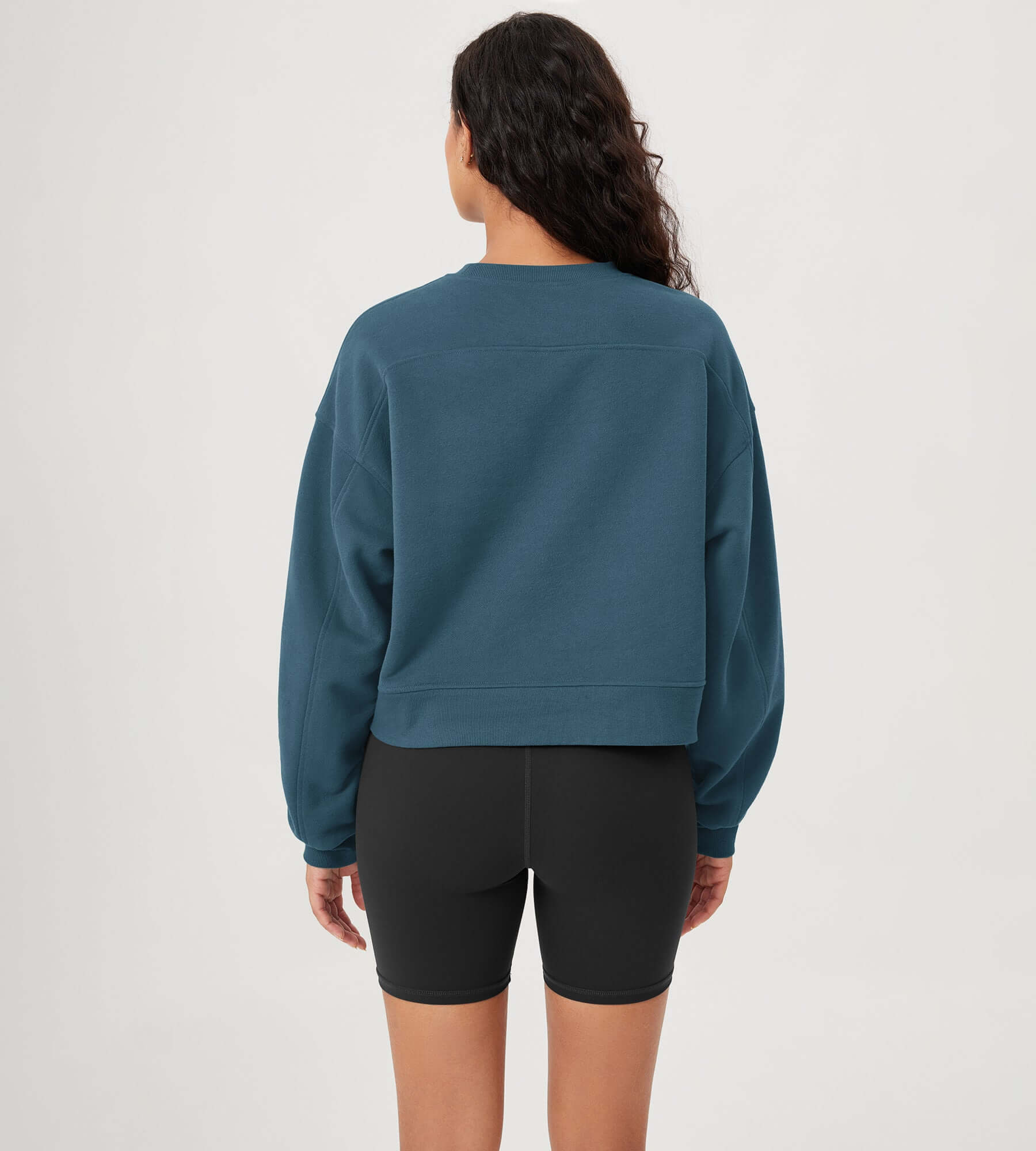 Fleece Lined Cropped Long Sleeve Crew Neck Sweatshirts Pullover - ododos