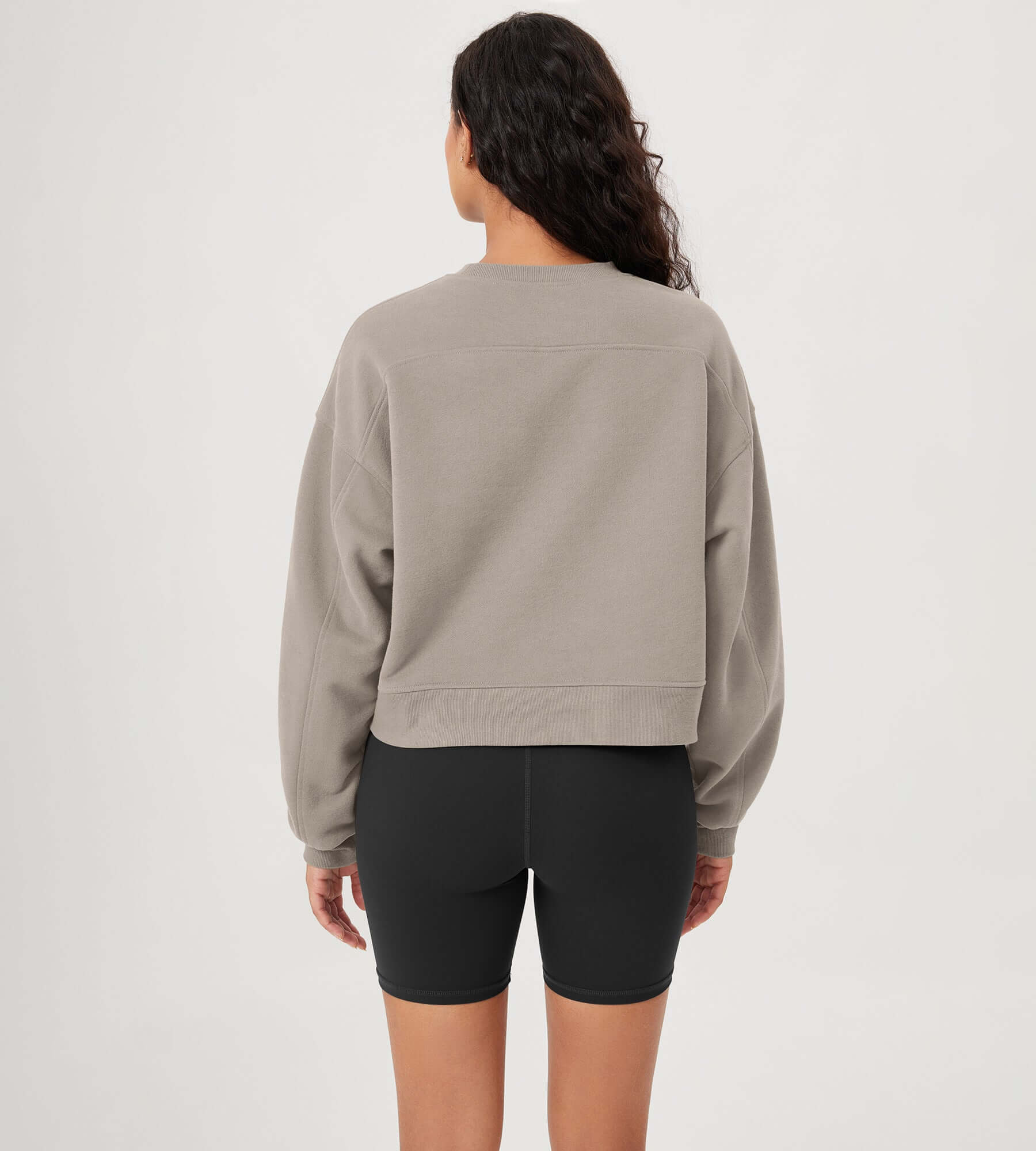 Fleece Lined Cropped Long Sleeve Crew Neck Sweatshirts Pullover - ododos