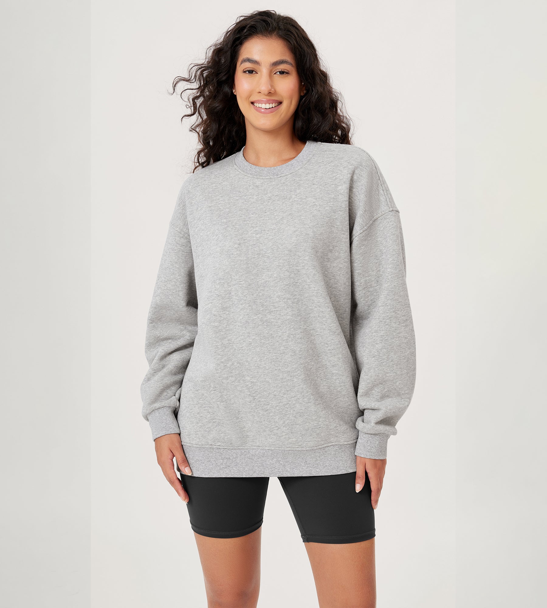 Fleece Lined Oversized Sweatshirts Long Sleeve Crew Neck Pullover Heather Grey - ododos