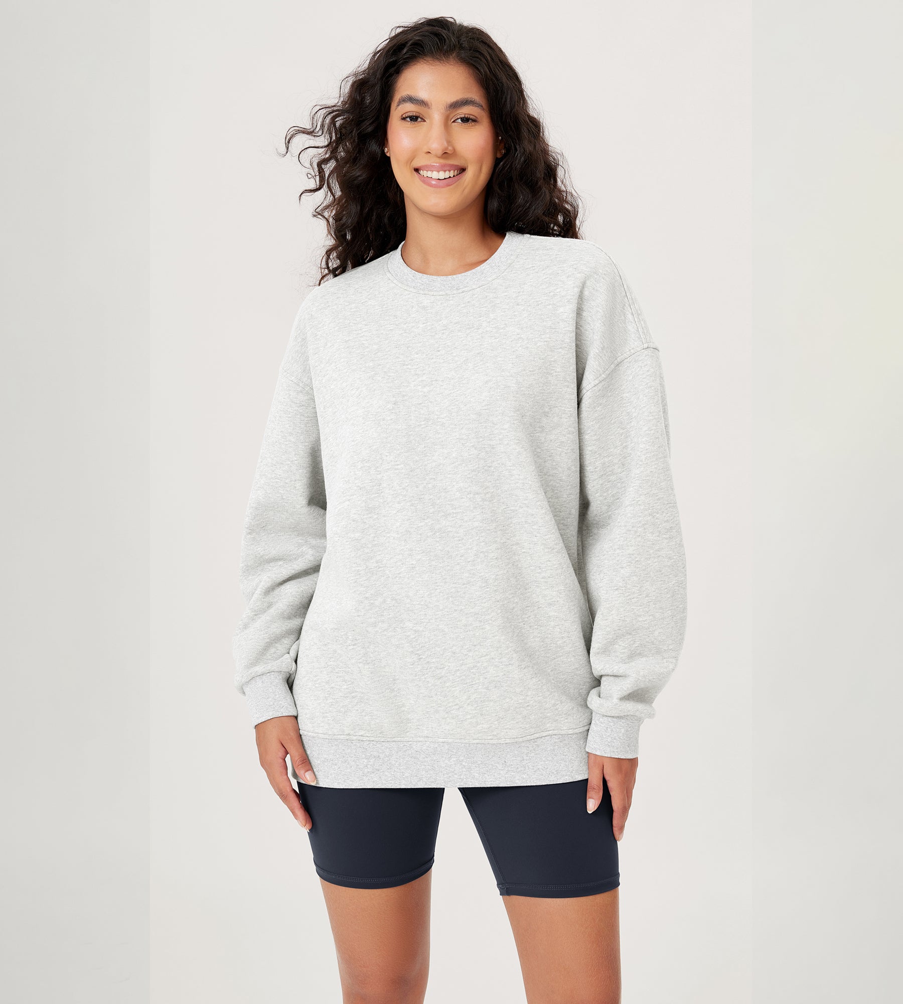 Fleece Lined Oversized Sweatshirts Long Sleeve Crew Neck Pullover Heather White - ododos