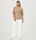 Fleece Lined Oversized Sweatshirts Long Sleeve Crew Neck Pullover Khaki - ododos