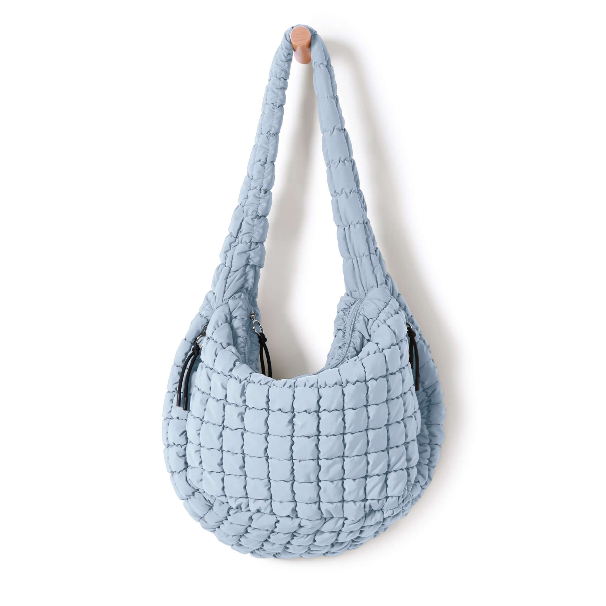 22L Quilted Carryall Crossbody Large Hobo Padding Bag Light Blue - ododos