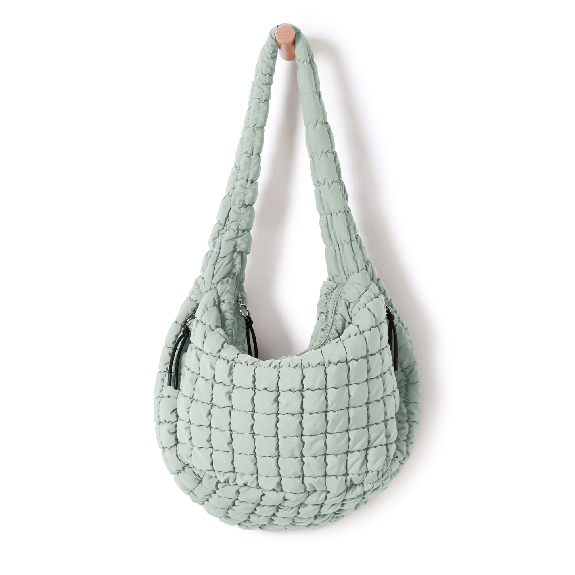 22L Quilted Carryall Crossbody Large Hobo Padding Bag Light Green - ododos