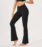 30" Cloud Feeling Ruched Flared Yoga Bootcut Pants Black - ododos