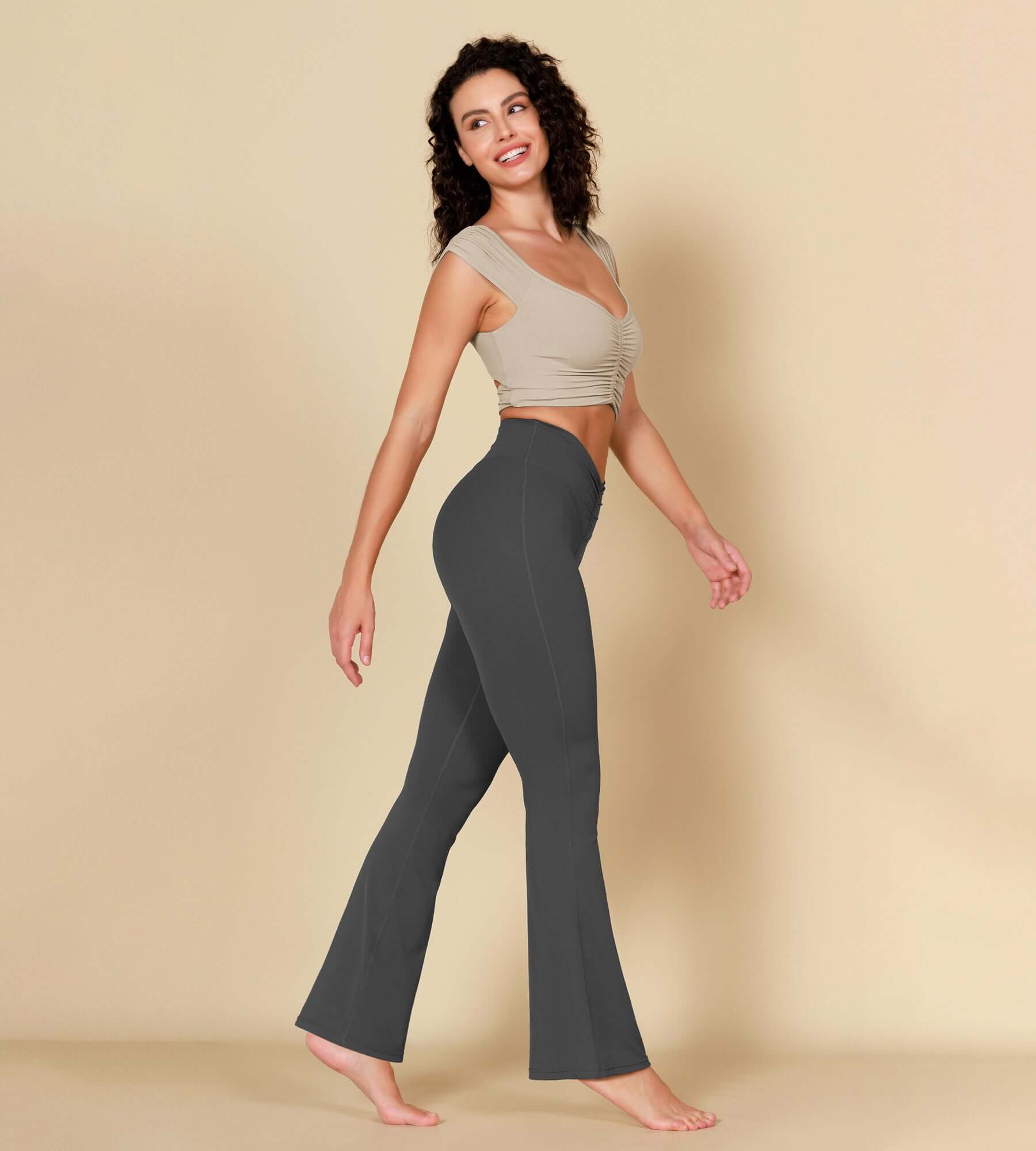 32" Cloud Feeling Ruched Flared Yoga Bootcut Pants - ododos