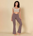 32" Cloud Feeling Ruched Flared Yoga Bootcut Pants Purple Taupe - ododos