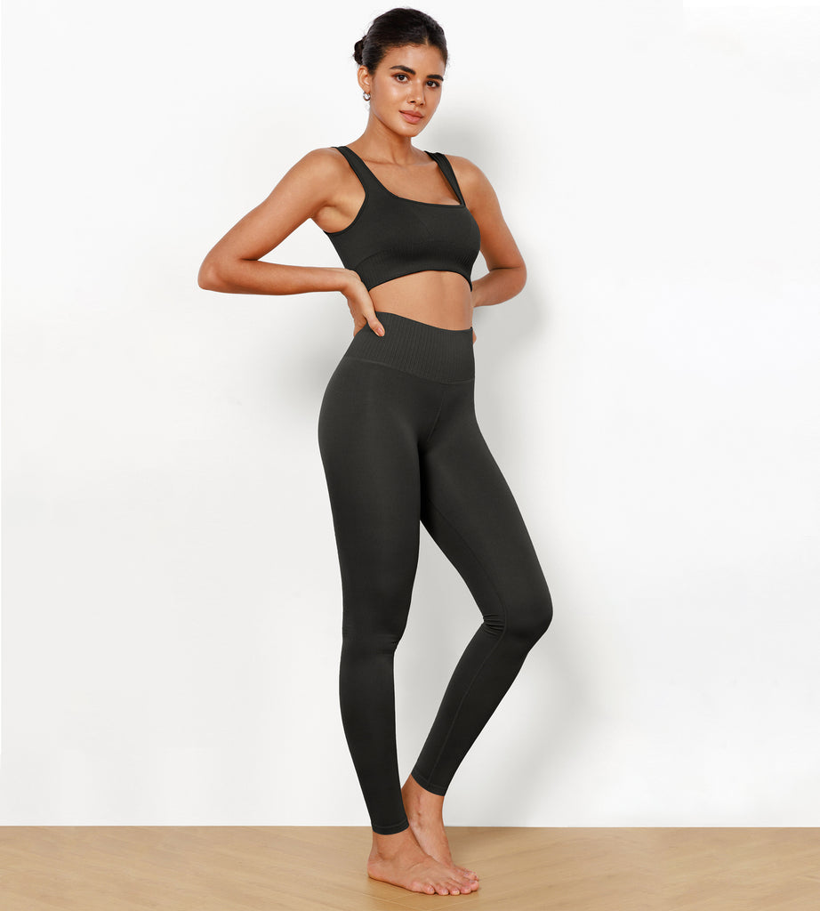 Active Seamless Ribbed High-Rise Leggings - S / BLACK