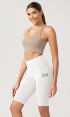 10" Tummy Control 2.0 High Waist Athletic Workout Shorts with Pockets White - ododos