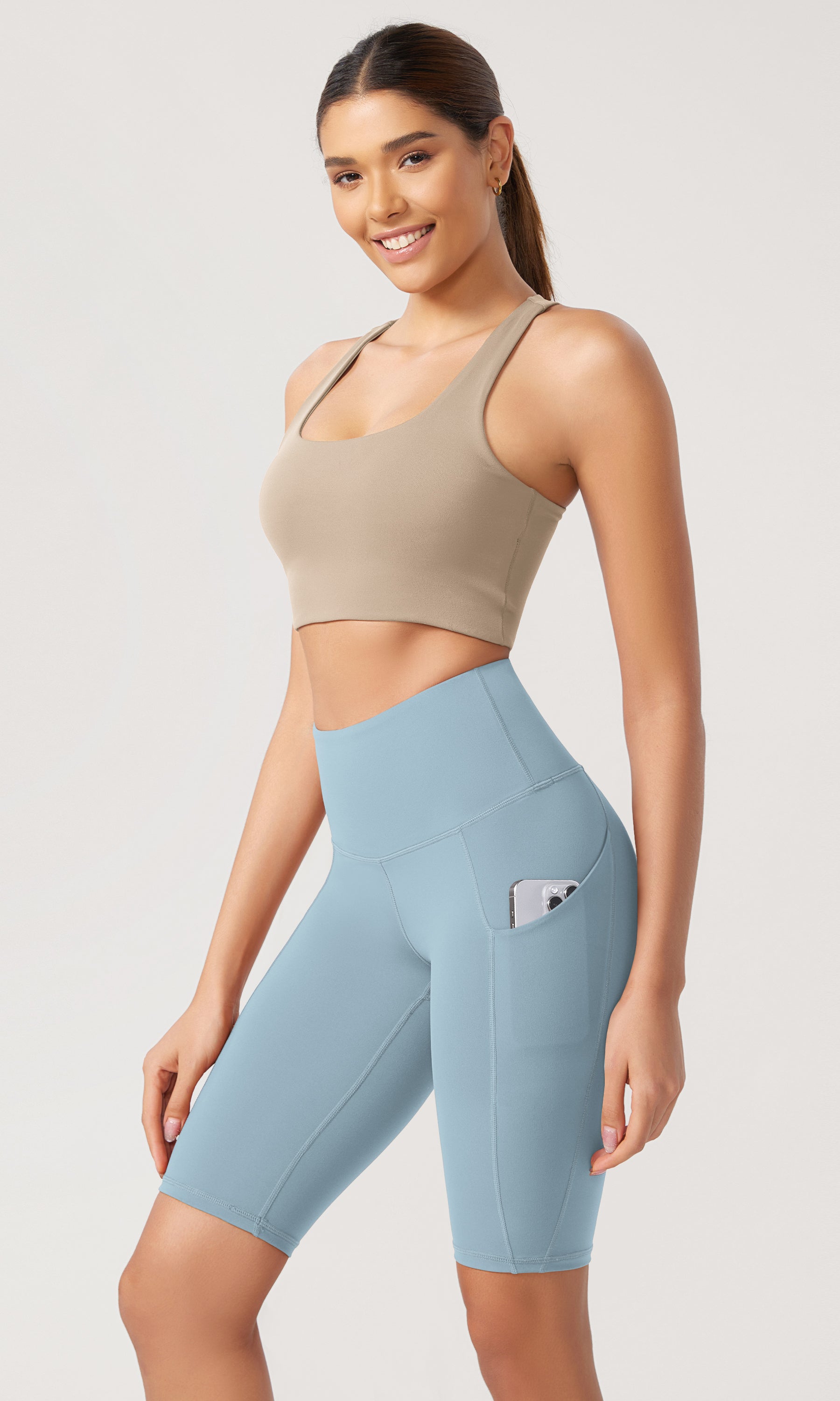 10 Tummy Control 2.0 High Waist Athletic Workout Shorts with Pockets Chambray - ododos