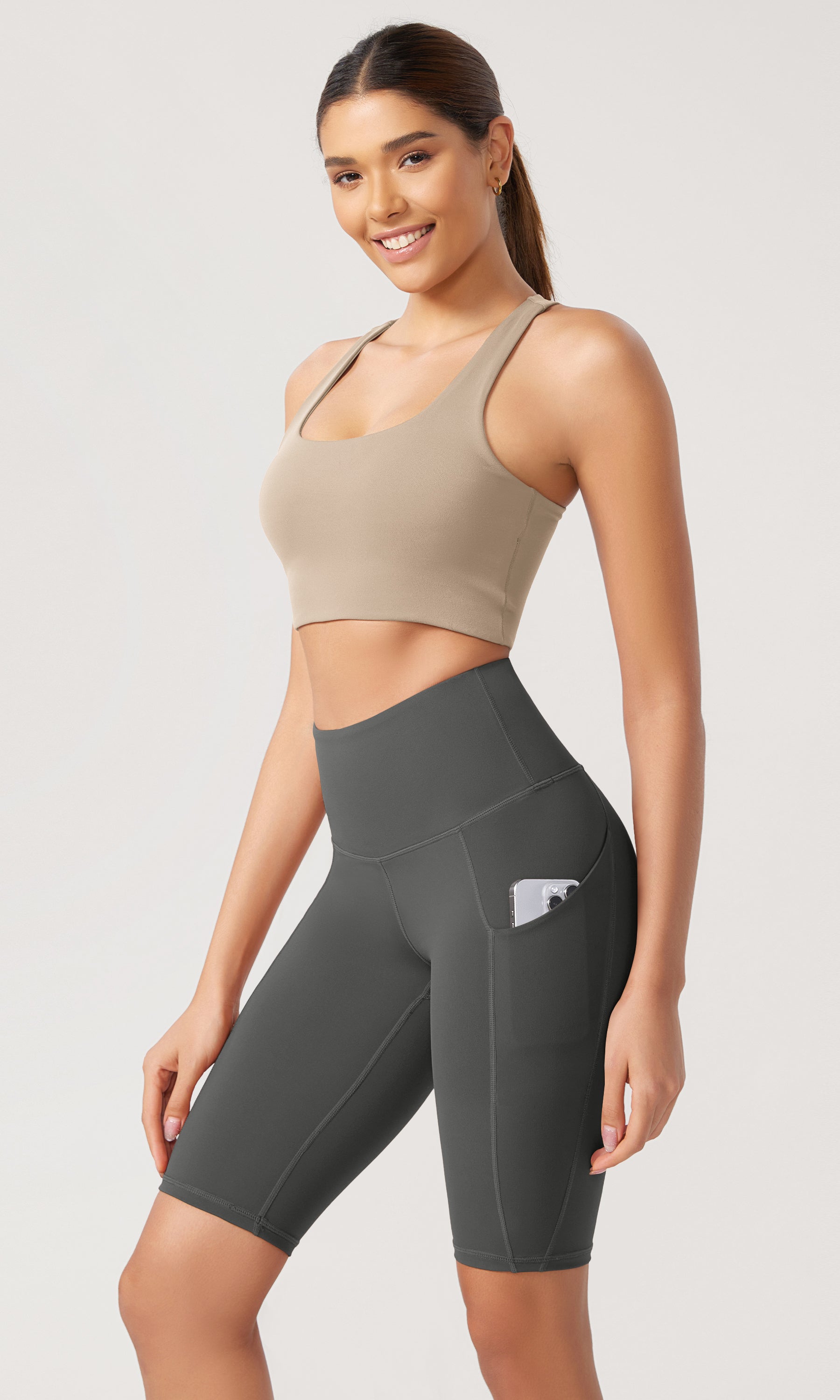 10 Tummy Control 2.0 High Waist Athletic Workout Shorts with Pockets Charcoal - ododos