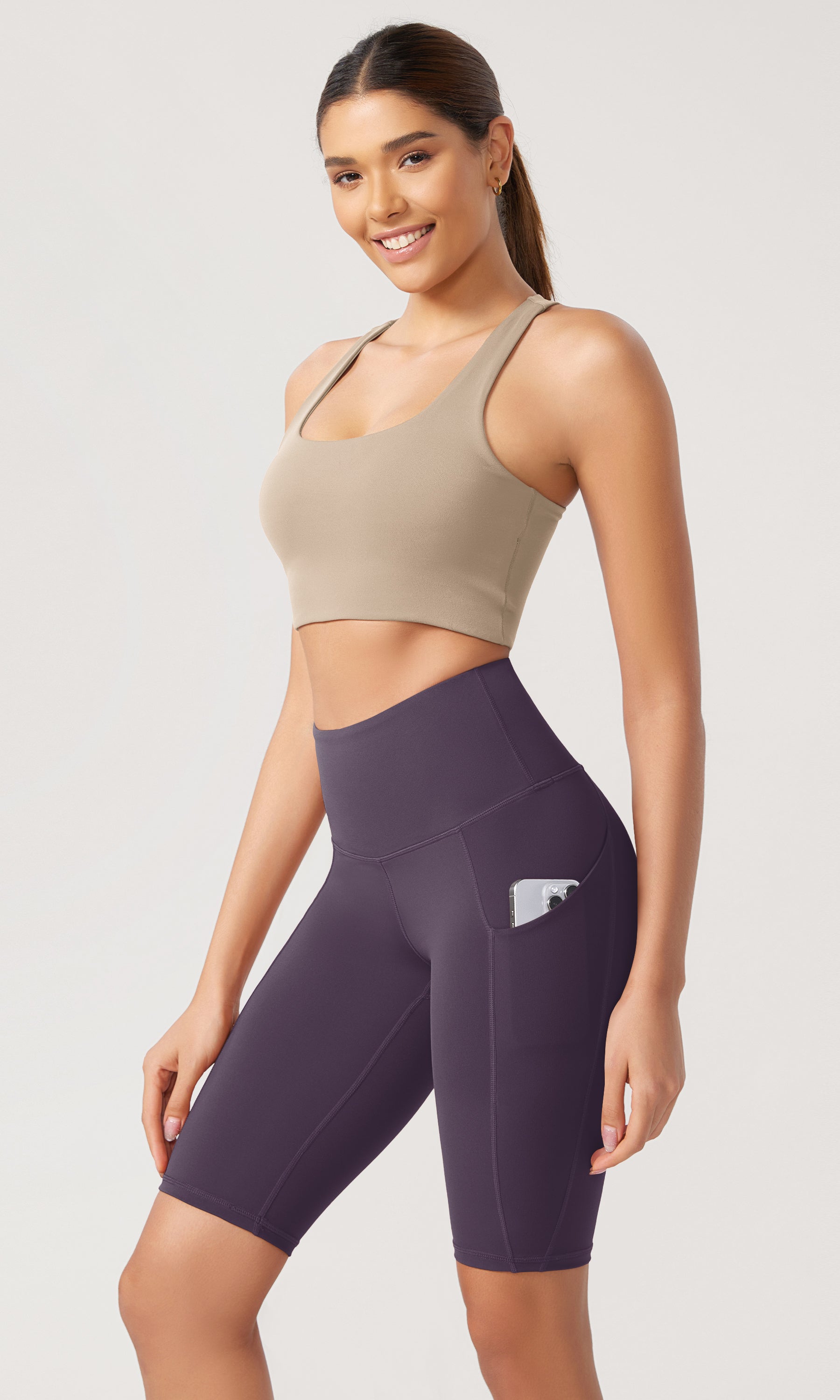 10 Tummy Control 2.0 High Waist Athletic Workout Shorts with Pockets Dark Purple - ododos