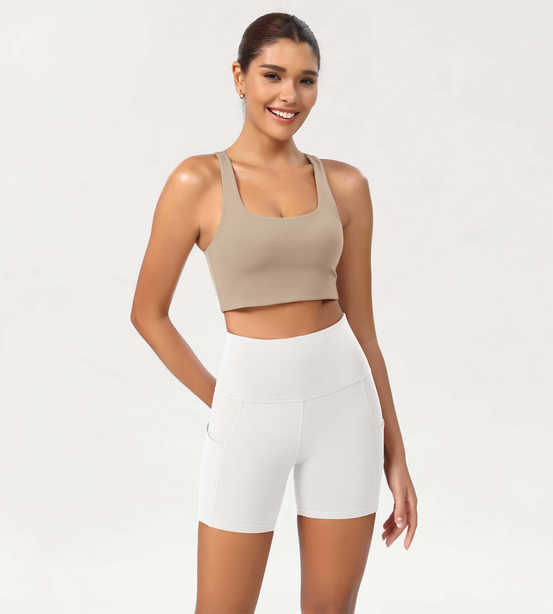 5 High Waist Control Shorts with Pockets White - ododos