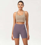 5" High Waist Tummy Control Shorts with Pockets Ash Violet - ododos