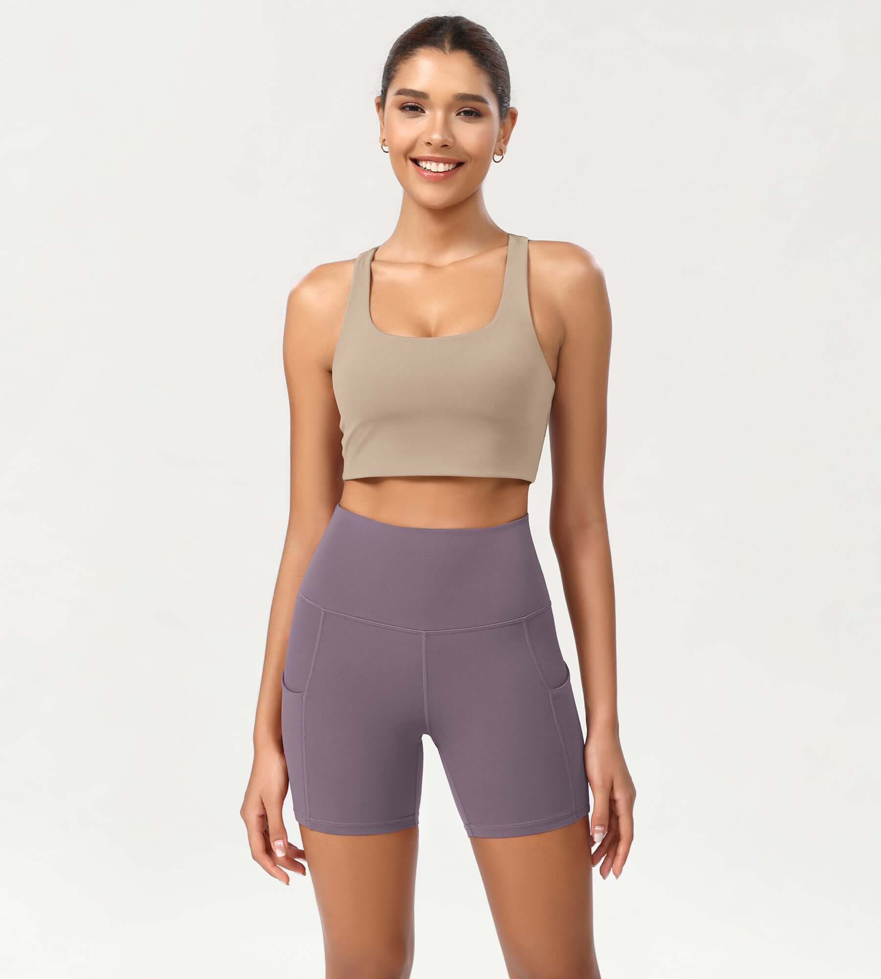 5 High Waist Control Shorts with Pockets Ash Violet - ododos