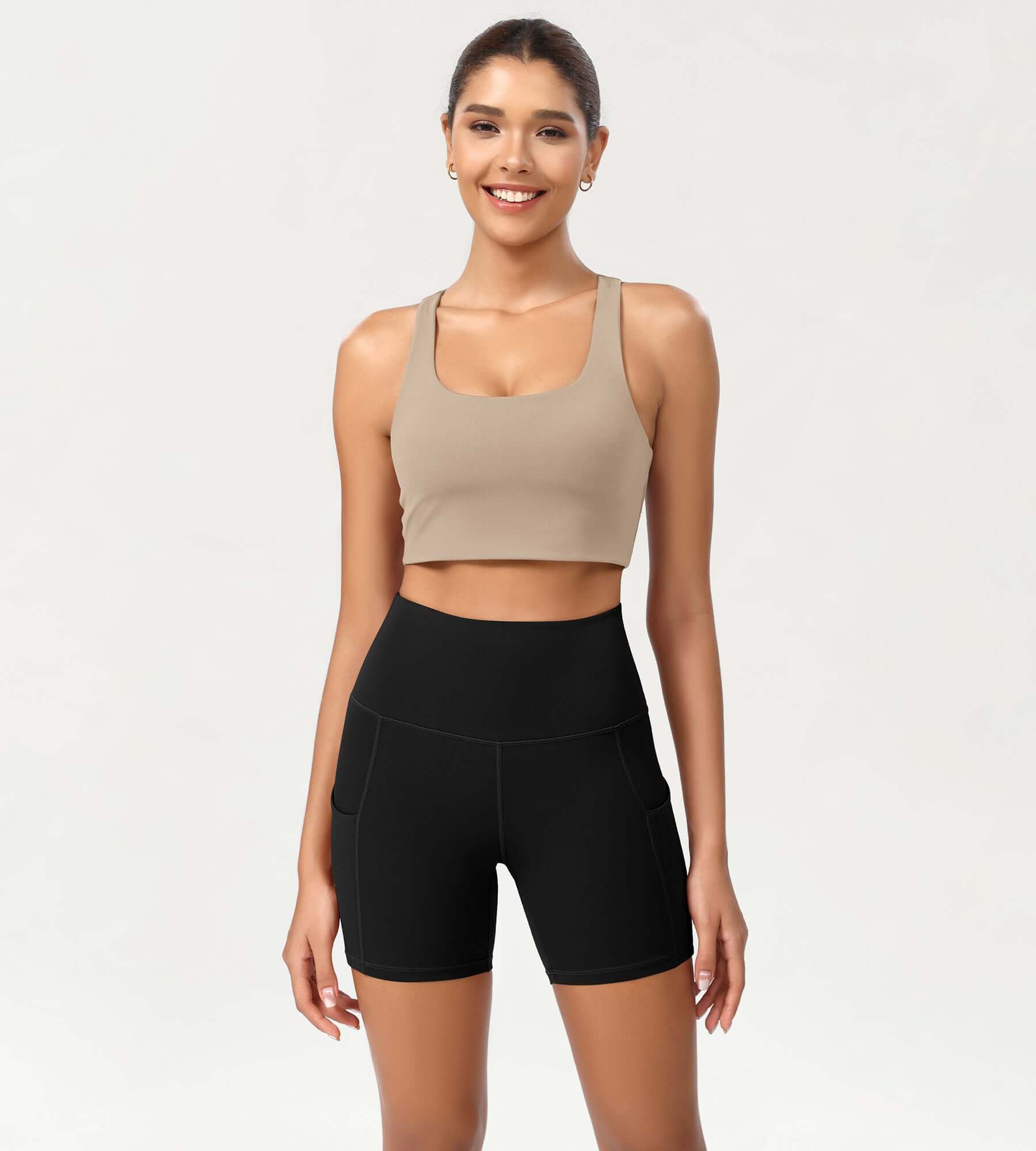 5" High Waist Control Shorts with Pockets Black - ododos