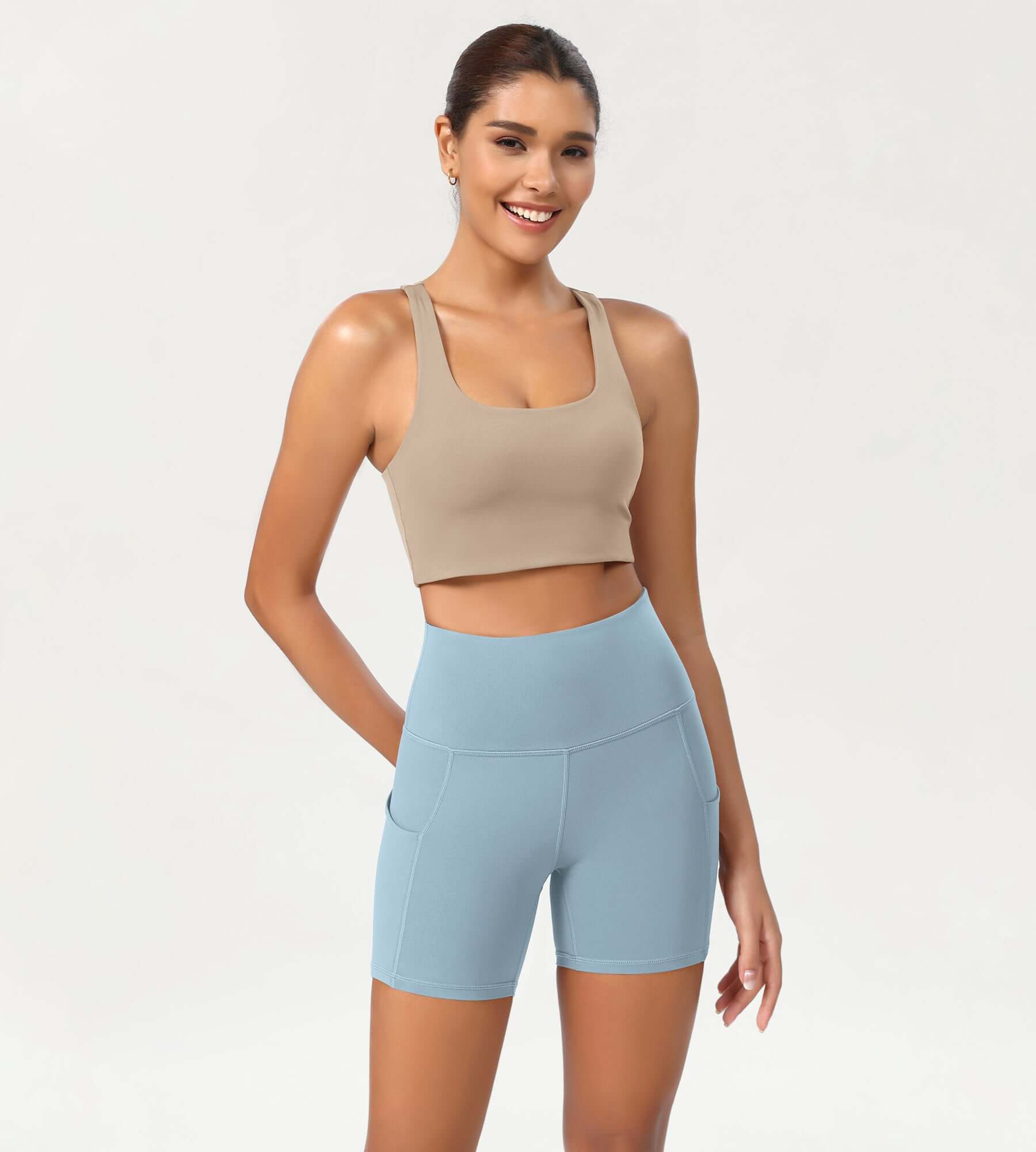 5 High Waist Control Shorts with Pockets Chambray - ododos