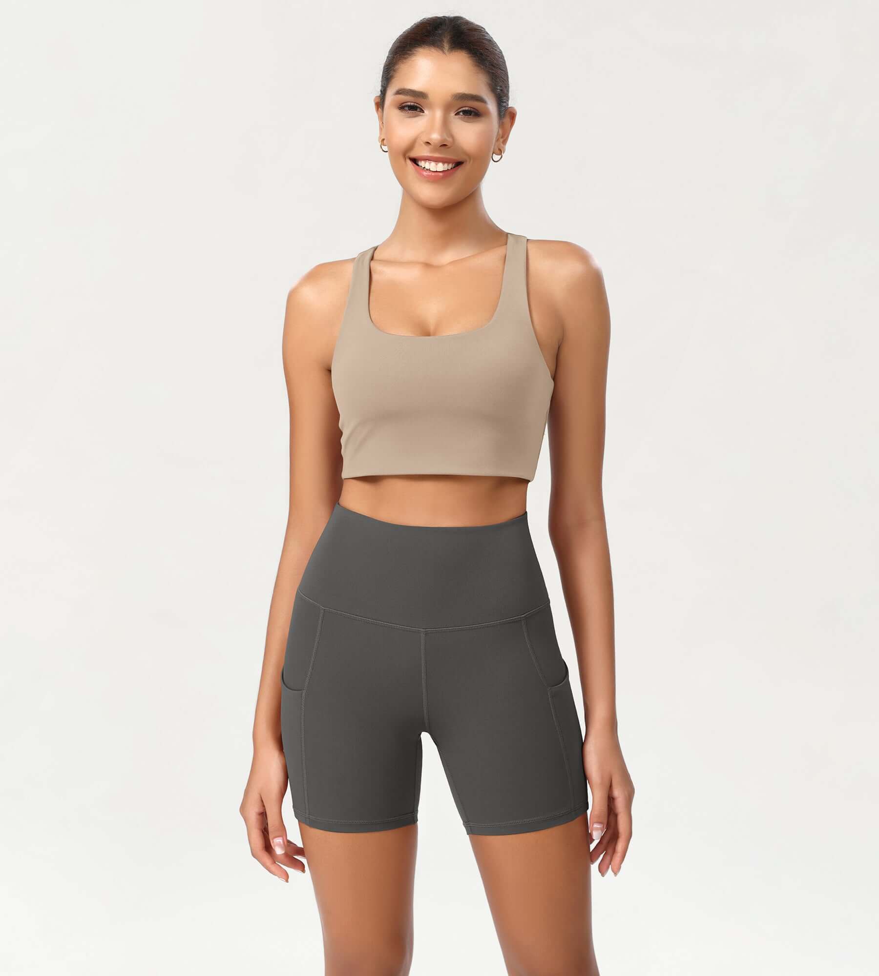 5 High Waist Control Shorts with Pockets Charcoal - ododos