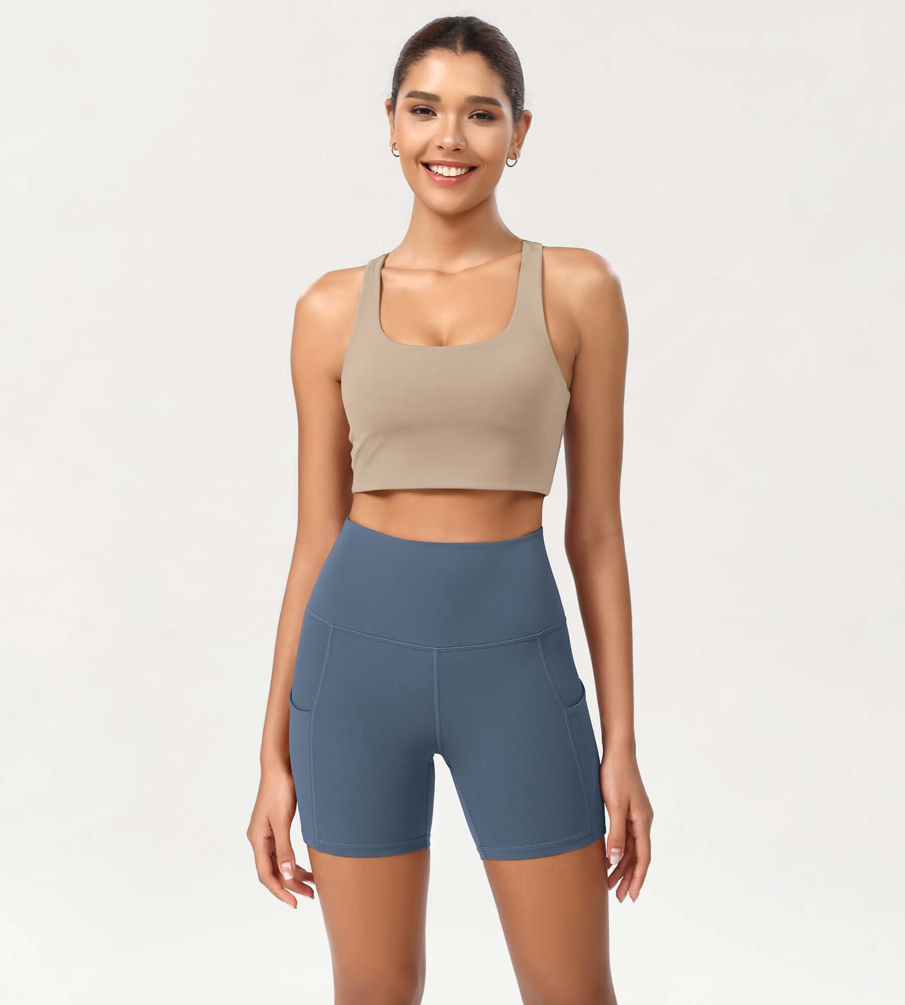 5 High Waist Control Shorts with Pockets Ink Blue - ododos
