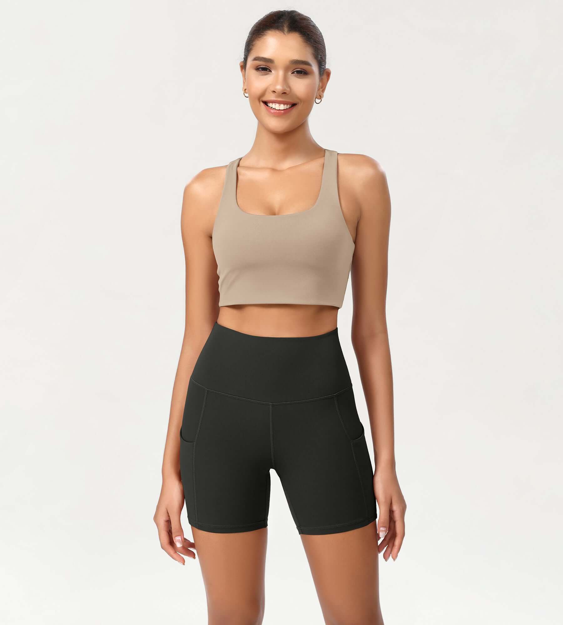 5" High Waist Control Shorts with Pockets Onyx Black - ododos