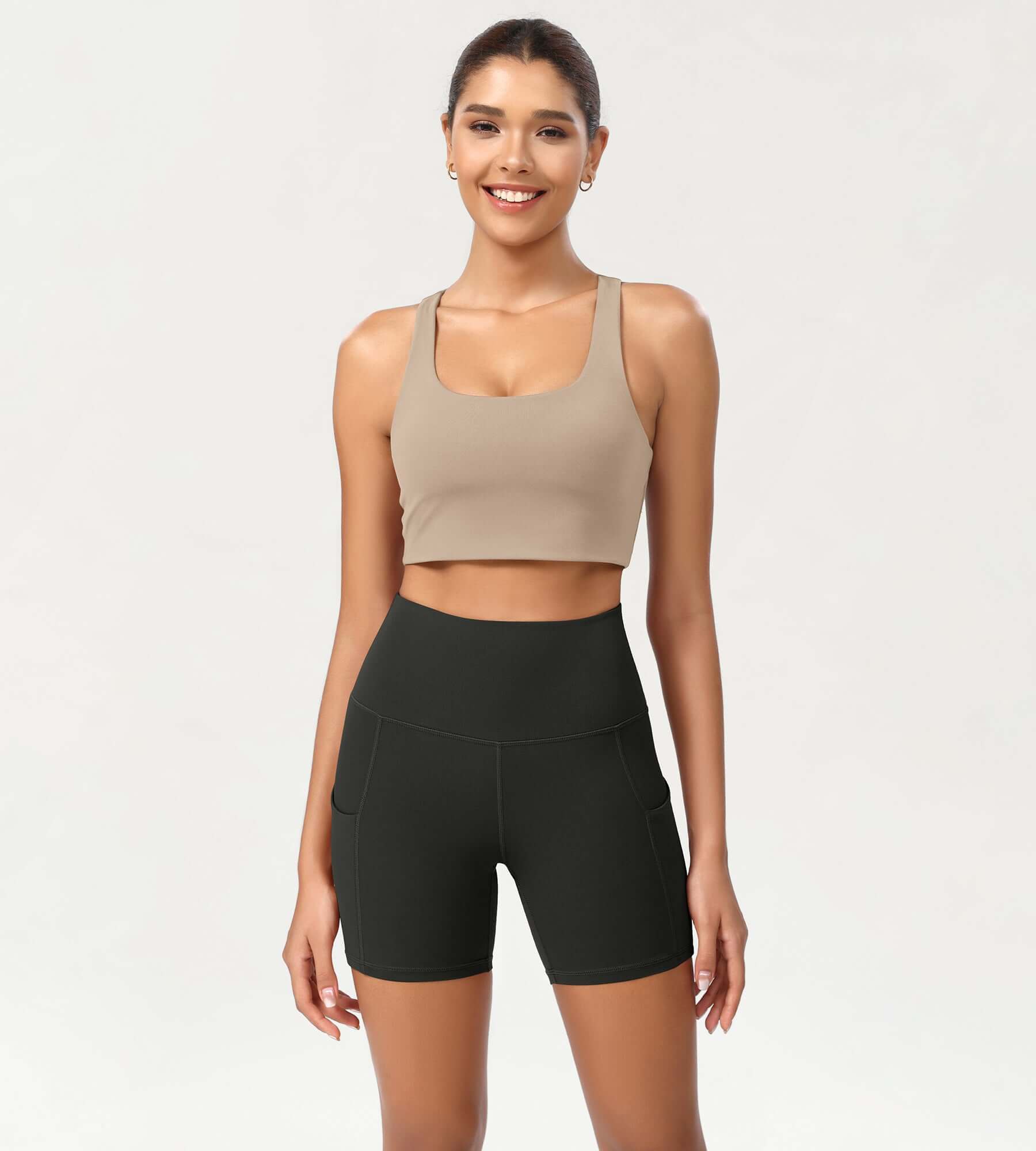 5 High Waist Control Shorts with Pockets Onyx Black - ododos