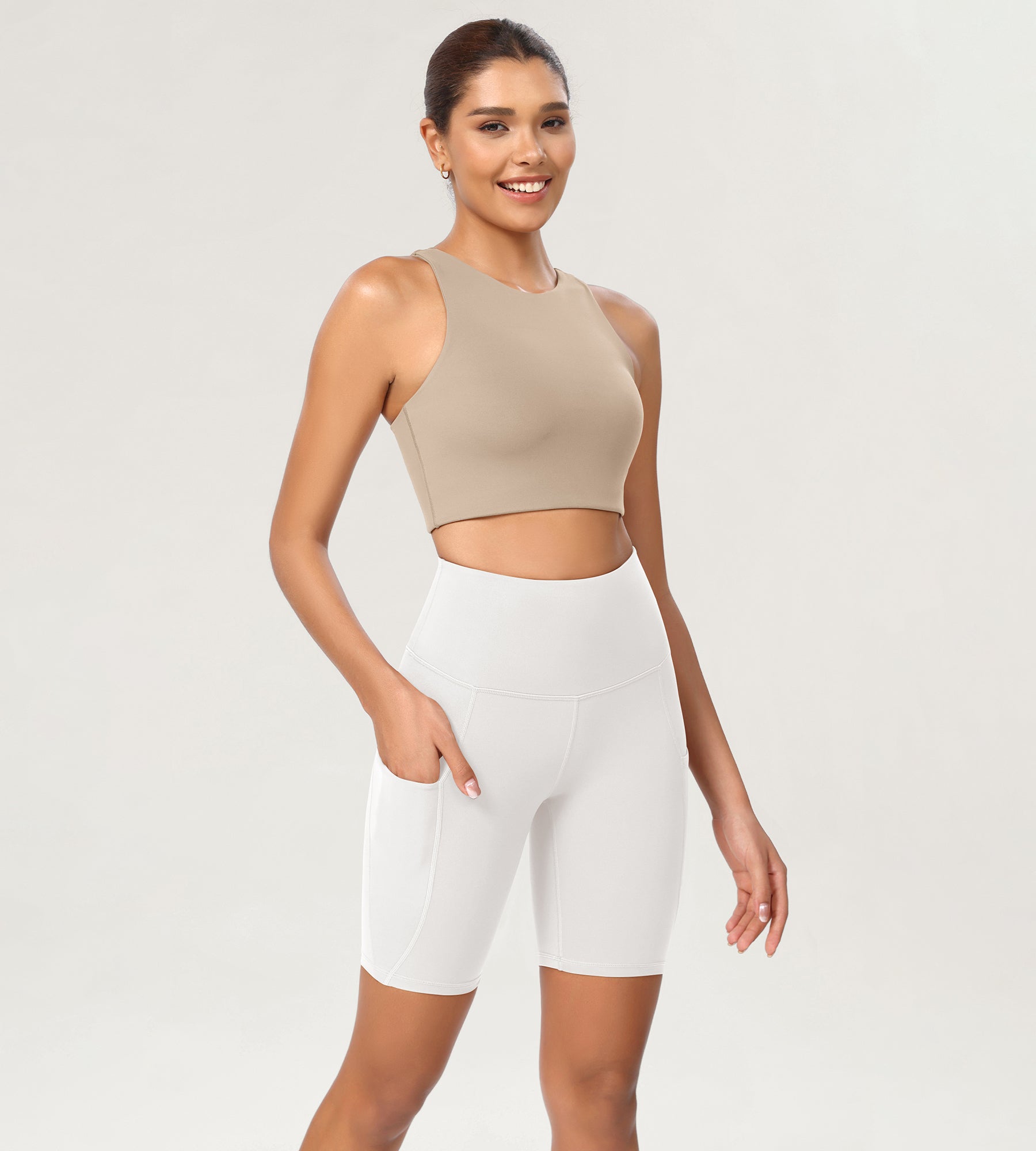 8 Tummy Control 2.0 High Waist Athletic Workout Shorts with Pockets White - ododos