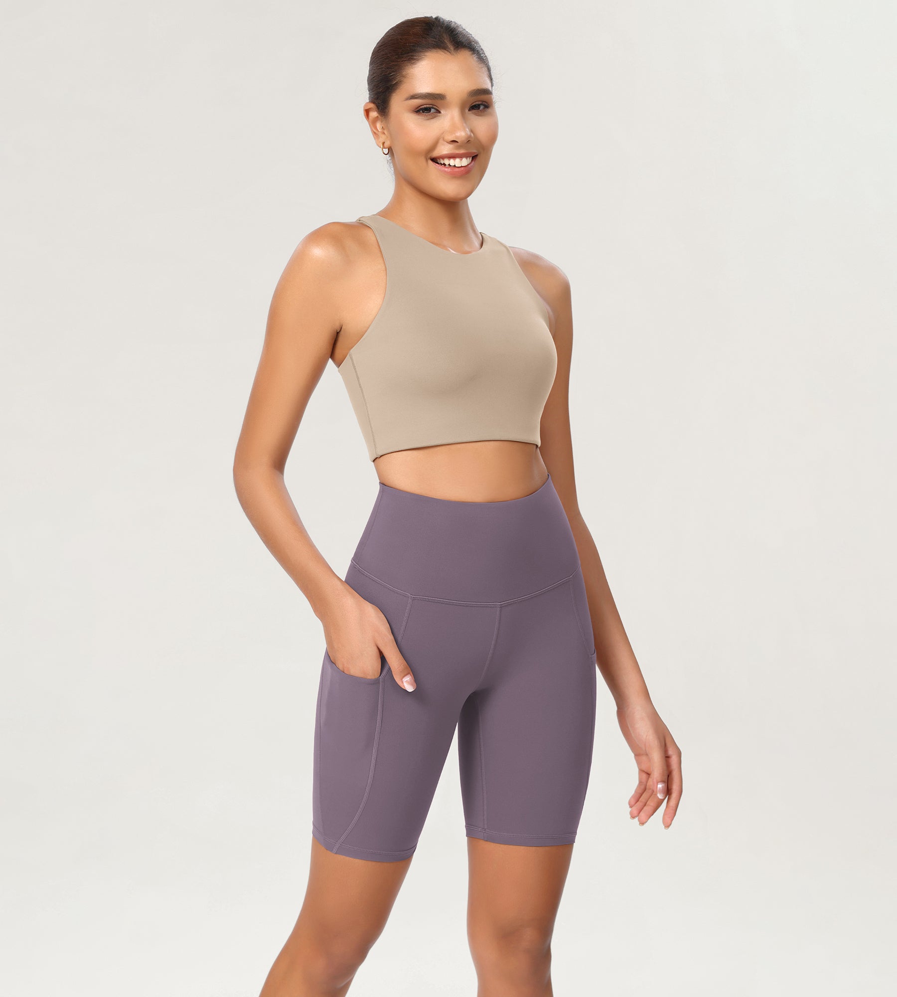 8 Tummy Control 2.0 High Waist Athletic Workout Shorts with Pockets Ash Violet - ododos