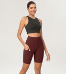 8" Tummy Control 2.0 High Waist Athletic Workout Shorts with Pockets Burgundy - ododos