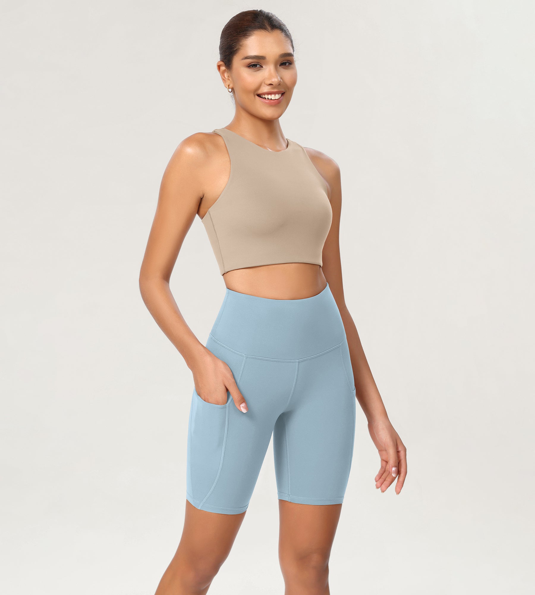 8 Tummy Control 2.0 High Waist Athletic Workout Shorts with Pockets Chambray - ododos