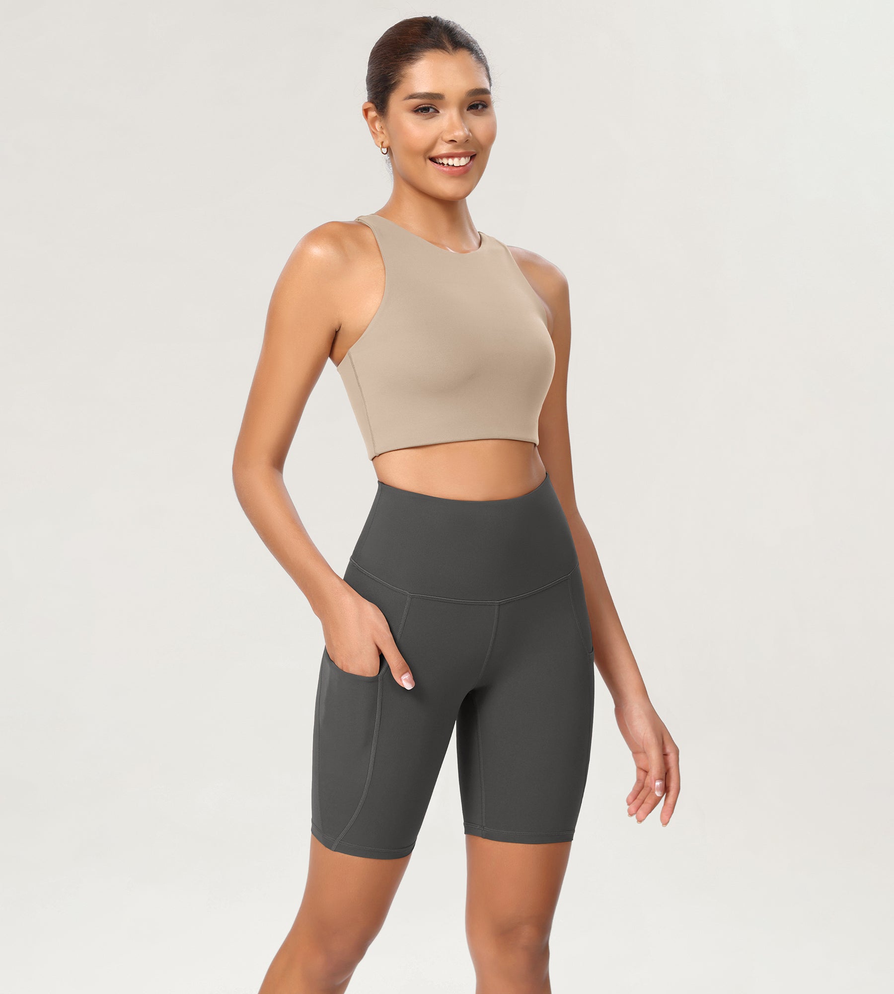8 Tummy Control 2.0 High Waist Athletic Workout Shorts with Pockets Charcoal - ododos