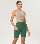 8" Tummy Control 2.0 High Waist Athletic Workout Shorts with Pockets Dark Green - ododos