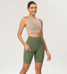 8" Tummy Control 2.0 High Waist Athletic Workout Shorts with Pockets Dark Olive - ododos