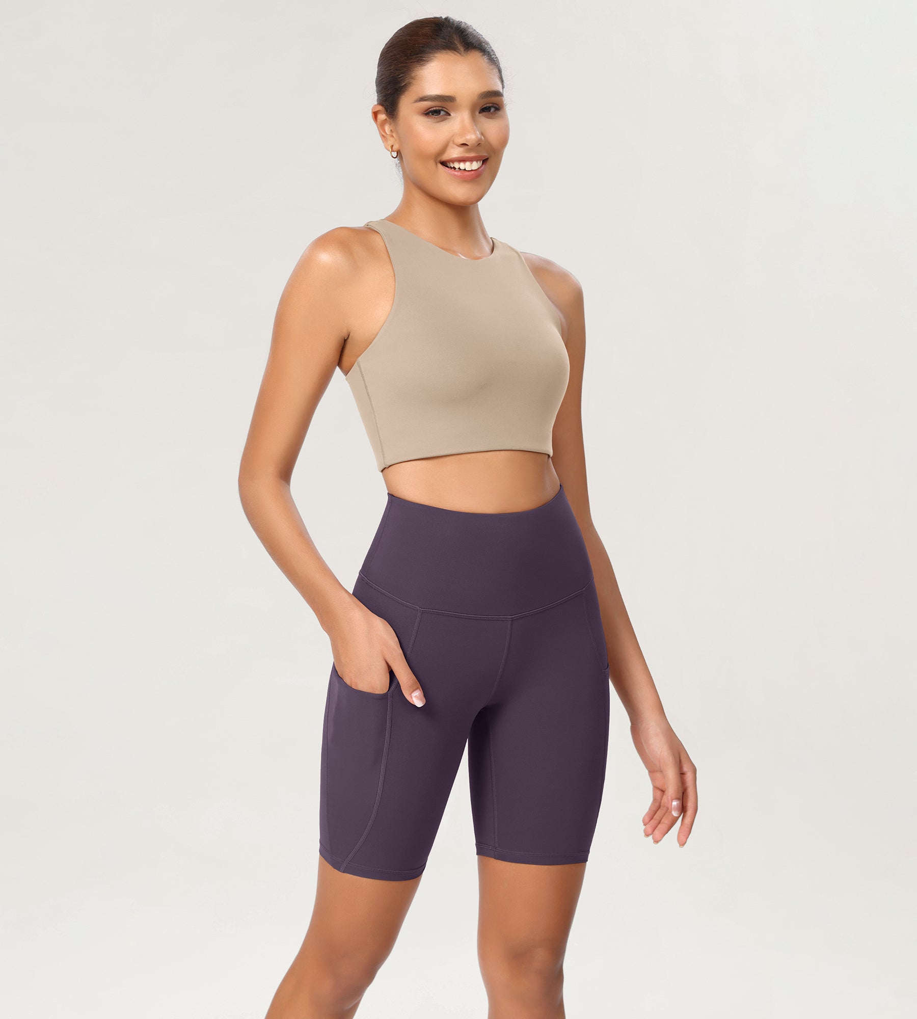 8 Tummy Control 2.0 High Waist Athletic Workout Shorts with Pockets Dark Purple - ododos